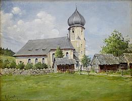 Karl Hauptmann Kirche Hinterzarten 26,5 x 35 OIlMalkarton 